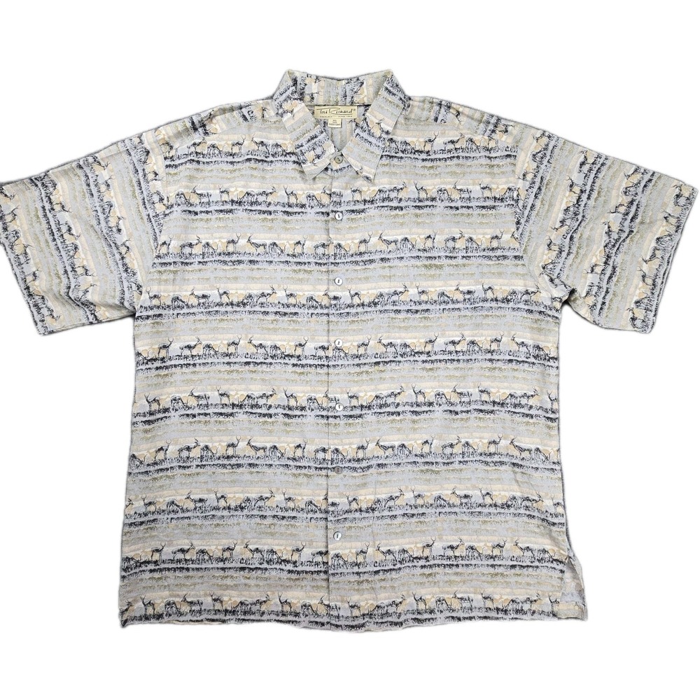 Tori Richard Vintage XL Cotton Lawn Antelope Print Hawaiian Shirt Made in Hawaii